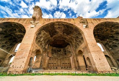 Basilica-of-Maxentius-and-Constantine-at-the-Roman-Forum-Rome-Italy.-Bottom-view.-Roman-Forum-is-one-of-the-main-tourist-attractions-of-Rome.-Ruins-of-a-giant-ancient-temple..jpg