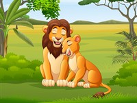 shutterstock_2108108666_Cartoon lion and lioness in the jungle_Animācijas varoņi lauvu pāris džungļos.jpg