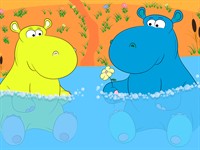 shutterstock_1333339787_two hippos in a pond cartoon_animācija divi nīlzirgi dīķī.jpg