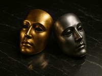 shutterstock_2672915857_metallic theater masks_metāliskas teātra maskas.jpg